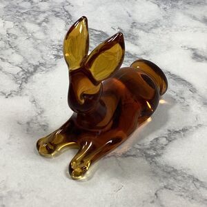 Art Glass Deer Figurine Paperweight Amber Brown Hand Blown Williamsburg Glass Co